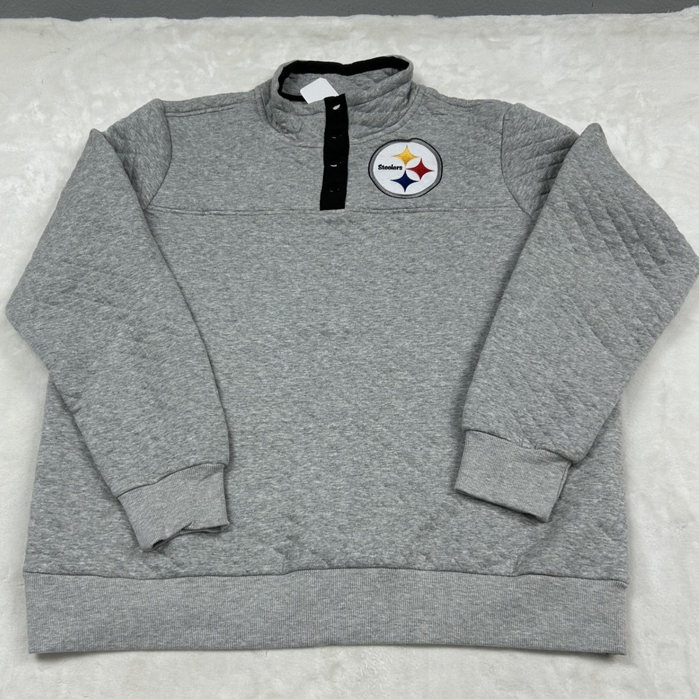 NFL Team Apparel Steelers Pullover Women XXL Grey Quilted Snap Neck NM900343